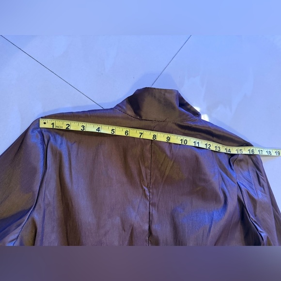 JS Collection  layered Sleeve with cuff Jacket Blazer Brown Satin retro size 10 - Picture 14 of 16